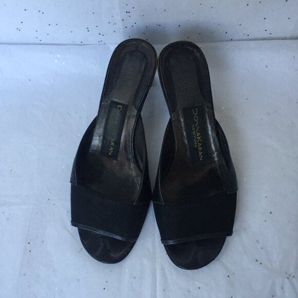 Donna Karan New York Black leather mesh Y2K mules peep toe Size 6.5 Whimsygoth - Picture 13 of 16